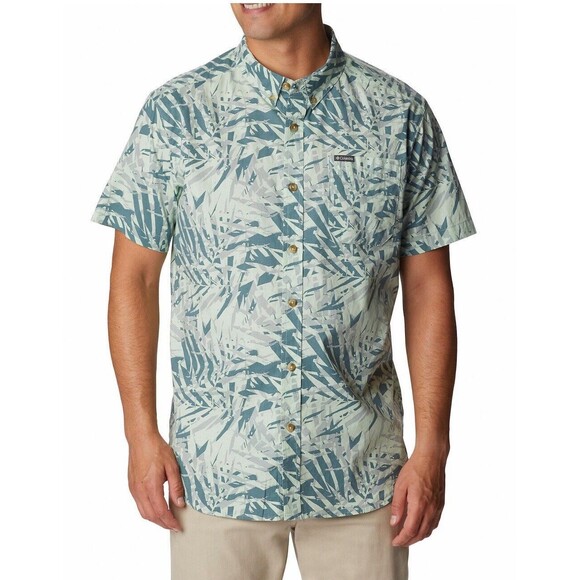 Columbia Shirt Mens XXL Regular Fit Short Sleeve Button Up Palm Leaf Hawaiian‎ - Picture 1 of 4